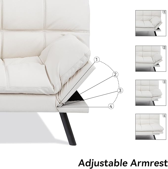 Convertible Faux Leather Futon Sofa BedMemory Foam Futon CouchSmall Splitback Modern Folding Loveseat Sleeper Sofa Couches for Living RoomOfficeApartmentWhite