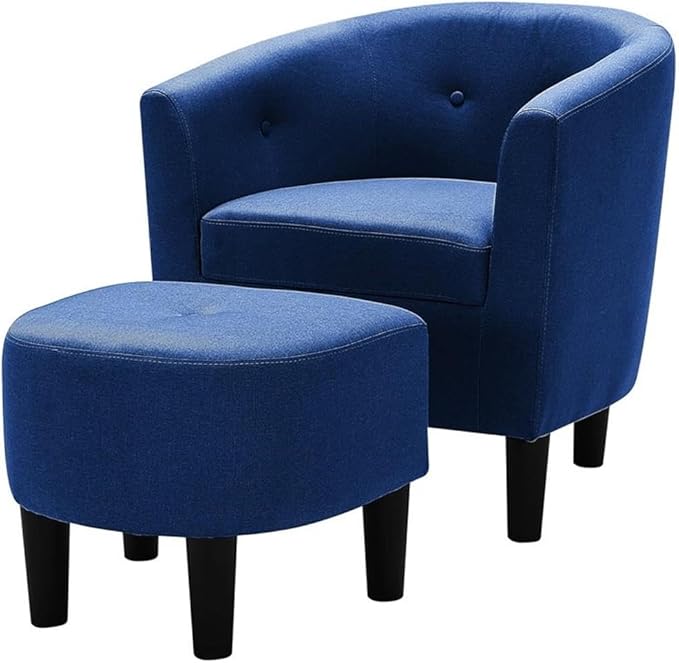 Devion Furniture 57 H Transitional Polyester Fabric Upholstered Button Tufted Accent Chair with Ottoman Easy Assembly for Living Room/Home Office in Blue &amp Black Finish