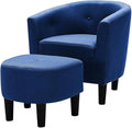 Devion Furniture 57 H Transitional Polyester Fabric Upholstered Button Tufted Accent Chair with Ottoman Easy Assembly for Living Room/Home Office in Blue &amp Black Finish