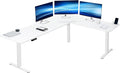 VIVO Corner Standing Desk 84 x 63 inch Reversible L-Shaped Workstation Electric Height Adjustment Home Office and Reception Rooms White Table Top White Frame DESK-E3CTWW-84