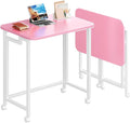 4NM 23.6 Mobile Small Rolling Computer Desk Folding Laptop Cart Table with Wheels Portable Office Desk for Small Space Couch Bed - Pink and White