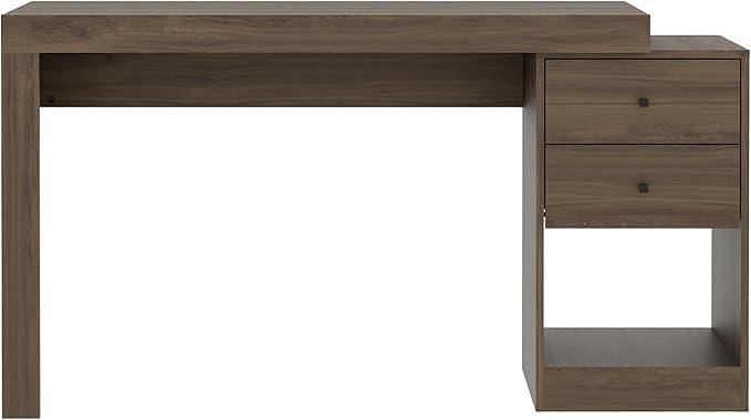 Expandable Desk with Storage Drawers &amp Open Shelf - Expands from 47 Inch to 57 Inch - Walnut Computer Desk with Printer Space - Modern Home Office Table with Drawers - Techni Mobili Blanco Collect