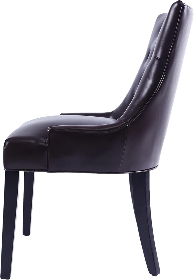 Dark Brown Bounded Leather Dinng Chair Living Room Chair (2 pcs Set)