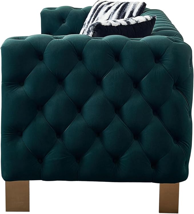 Chesterfield Modern Tufted Velvet Living Room Sofa with High Armrest and Metal Legs Decor 84.25''W 3 Seater Couch Couches Furniture for Bedroom Office (Green)