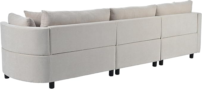 kevinplus 105.5'' Sectional Sofa Couch for Living Room Modern Contemporary 3-Seat Upholstered Sectional Couch Sofa with Curved Seat for Apartment Home Office Chenille Fabric Beige