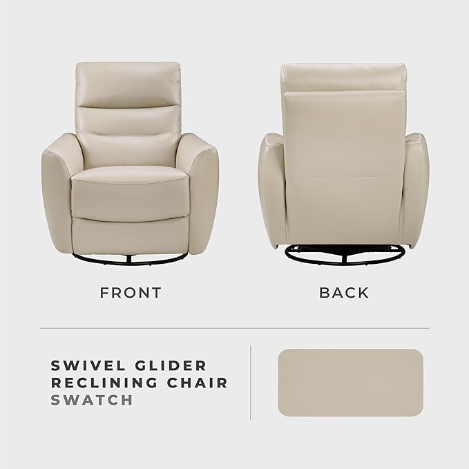 Lexicon 360 Degree Swivel Glider Reclining Chair Manual Tab Pull Recliner Leather Match Swivel Glider Recliner with Plush Foam Sturdy Frame for Living Room/Office/Bedroom Taupe