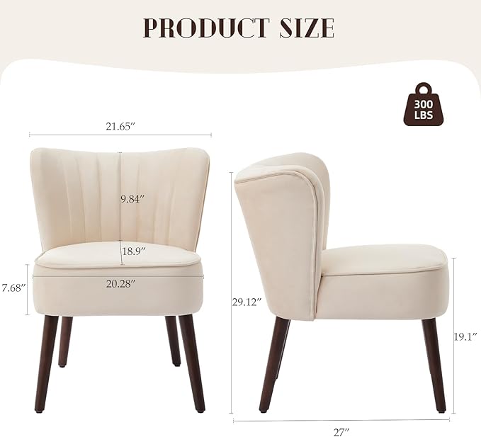 Modern Velvet Accent Chair for Living Room – Mid-Century Wingback Lounge Chair with Solid Wood Legs 300lb Capacity – Plush Upholstered Armchair for Bedroom Office Reading NookBeige