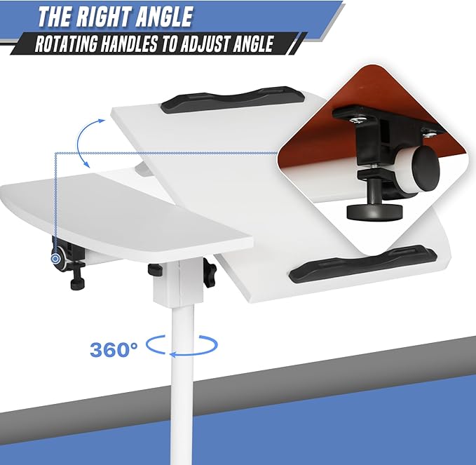 Portable Rolling Laptop Desk Mobile Small Standing Desk Tilting Design 360° Rotatable Overbed Panel Adjustable Height Ideal for Home Office &amp School Use White