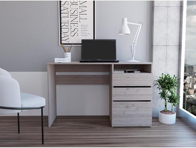 Home Office Computer Desk with 3 Drawers Computer Desk One Shelf Light Gray
