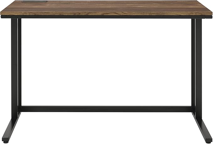 Walnut and Black Desk with USB Charging Port | Spacious Writing Desk for Home Office Bedroom