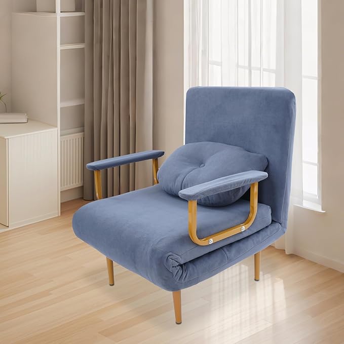 Convertible Sofa Bed Folding Sleeper Chair with 5-Position Adjustable Backrest Pull Out Couch Folding Sofa Bed for Living Room Bedroom Office Dorm and Small Spaces (Grey)