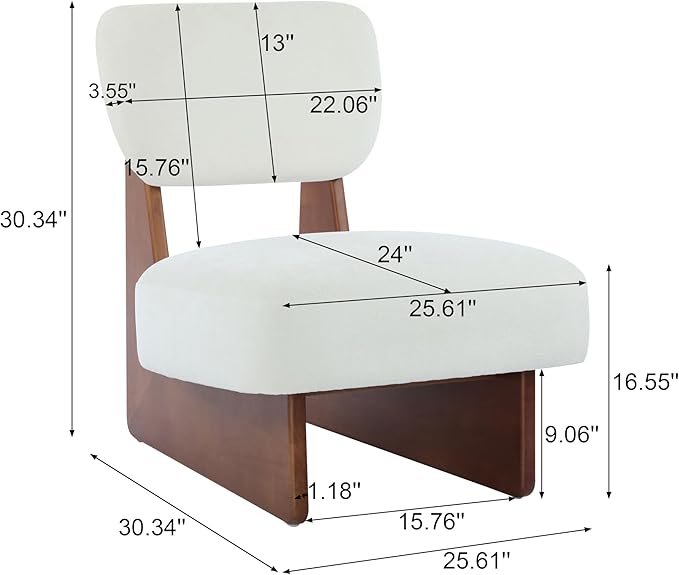 Set of Two Accent Chairs Chairs Living Room Set of 2 - Comfortable Accent Chair with Soft Upholstery Armless Chair with Wood Base for Small Spaces Living Room Bedroom (Walnut+White)