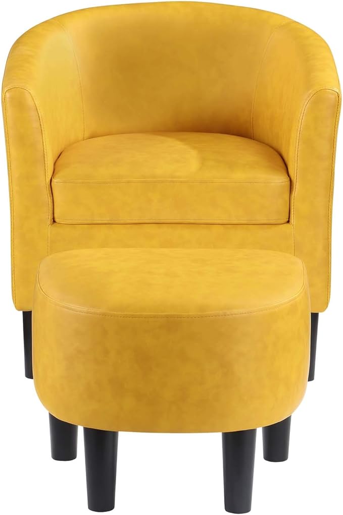 Convenience Concepts Take a Seat Churchill Accent Chair with Ottoman Marigold Stamped Faux Leather
