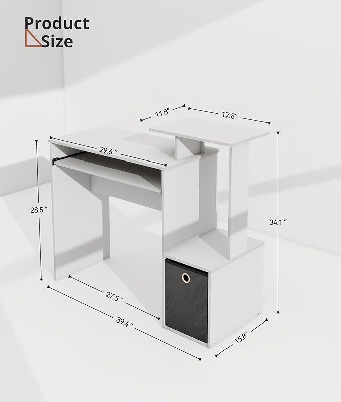 Computer Desk with Storage Working Desk with Keyboard Drawer for Bedroom Home Workstation for Writing Working Studying White
