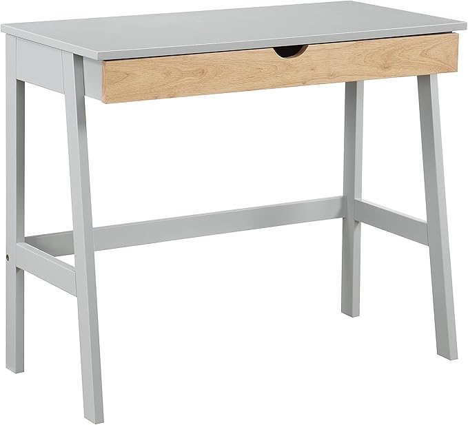 Office Writing Work Study Desk in GrayNatural Single Extension Metal Glides Easy assembl for Study and Home Office