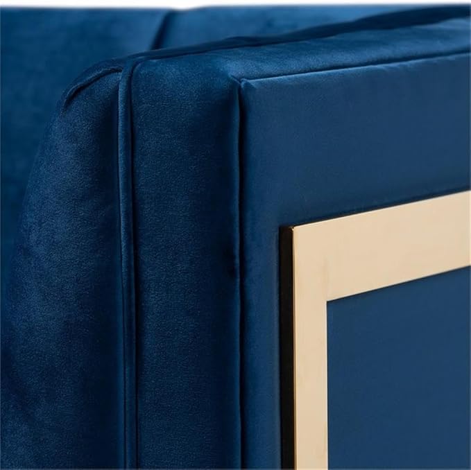 BOWERY HILL Velvet Accent Chair Royal Blue Upholstery Gold Finish Stainless Steel Frame Button Tufted Glam and Luxe Style Plywood Construction Fully Assembled 21.3 W Seat for Living Room and