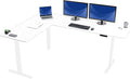 VIVO Electric Height Adjustable 83 x 60 inch Corner Stand Up Desk 2 White Marble Dry Erase Solid Table Tops White Frame Memory Controller L-Shaped Workstation 3E Series DESK-KIT-3E8WWM