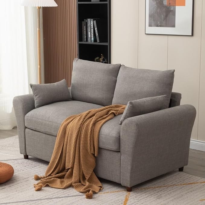 Panana Loveseat Sofa 2 Seater and 3 Seater Modern Couch Fabric Couch with Under Storage Seat CushionTrack Armrest Comfy Couches for Small Spaces Living Room (Light Gray Linen Fabric 2 Seater)