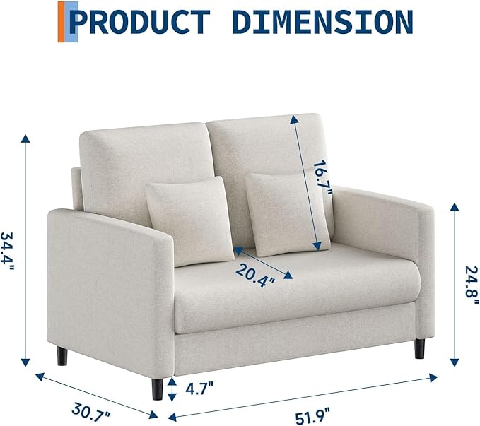 GarveeHome 52-Inch Loveseat Sofa Plush Teddy Fabric Small Couch for Small Spaces Wood Frame Love Seat for Living Room/Bedroom No Assembly Required No Pillow IncludedBeige