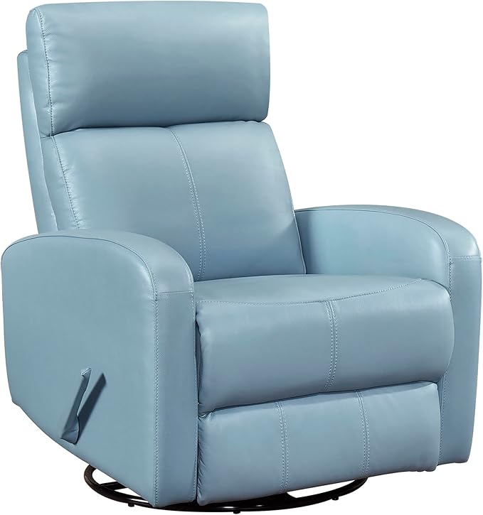 Lexicon Swivel Glider Reclining Chair Top Grain Leather Match Manual Pull Handle Recliner Comfy Nursery Glider Recliner Swivel Reclining Chair for Living Room/Office/Bedroom/Apartment Blue
