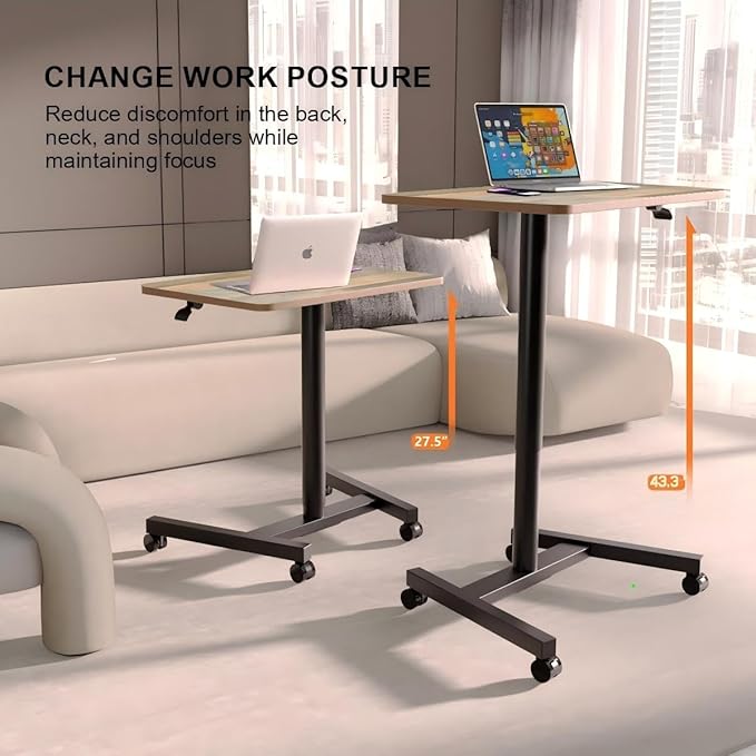 28-Inch Mobile Standing Desk Adjustable Height Portable Standing Desk with Lockable Wheels Rolling Table for Home Office Classroom Hospital (Rustic Brown Aluminum Pro)