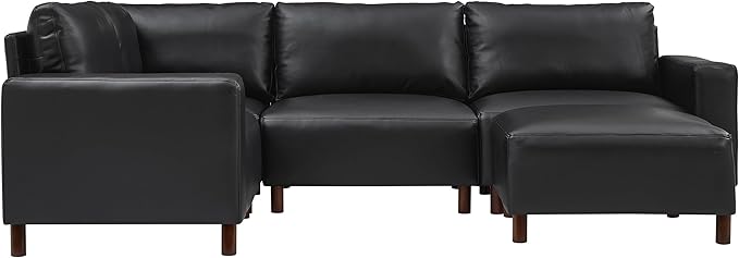 KEIKI PU Leather Sectional Couch Sofa Set with Ottoman Luxury 5 Seater U-Shaped Sleeper Cloud Couches Bed Comfy Modular Convertible L-Shaped Sofabed for Office Living Room Easy Assembly Black