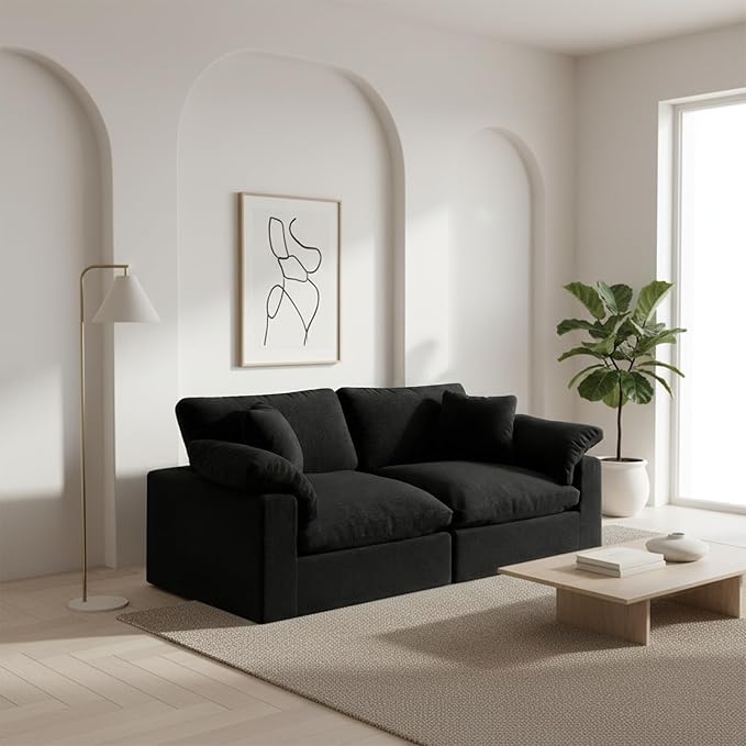 Modular Sectional Sofa Cloud Couch78.6 Down Filled Comfy Cloud Modern Sofa2 Seater with Black Linen Couch Cushion Covers Removable Furniture for Living Room