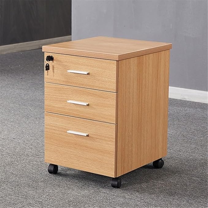 File Cabinet/Printer Stand Wooden Floor-to-Ceiling Mobile File Cabinet Simple Modern Storage Short Cabinet with Lock Three Drawers Cabinet Filing Cabinet for Home Office(Natural)