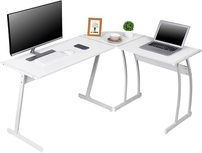 L-Shaped Corner Computer Desk Modern Gaming PC Study Table Writing Workstation for Home Office White