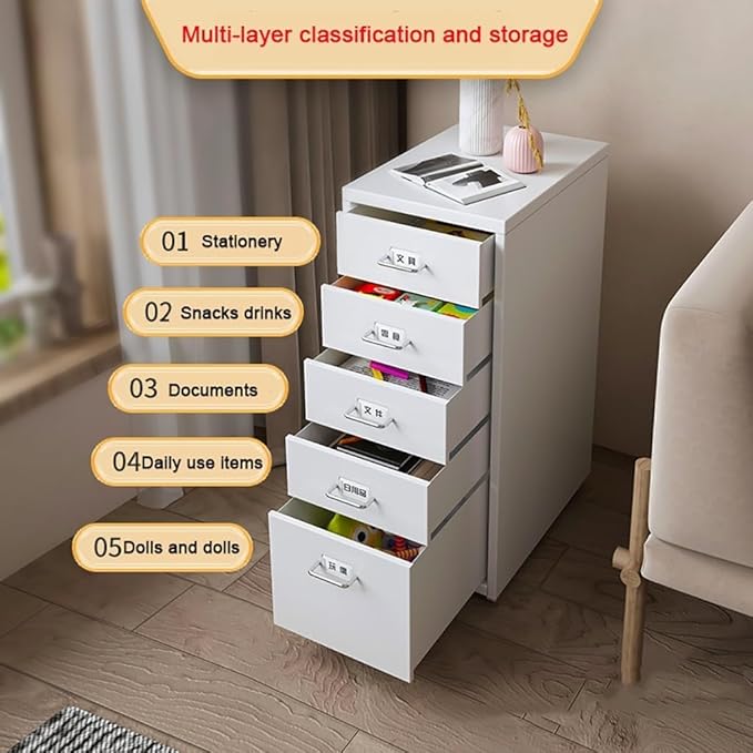 ELEFOCUS 8 Drawer Storage Cabinet Drawer Living Room Multi-Layer Storage Cabinet Office Iron Filing Cabinet with Pulleys(Color:Red)