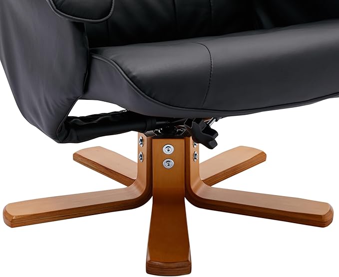 Recliner Chair with Ottoman Swivel Recliner Chair with Wood Base for Livingroom Bedroom Faux Leather BeigeBlack