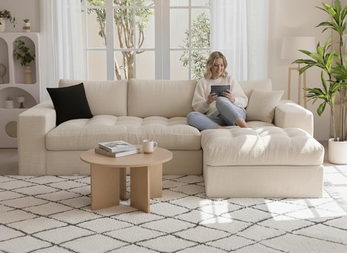 105 Convertible Sectional Couch with L-Shape Chaise Modern Modular Sofa with Deep Seat 3-Seater Comfy Cloud Couches (Beige Cloudy Couch with Right Facing Chaise)