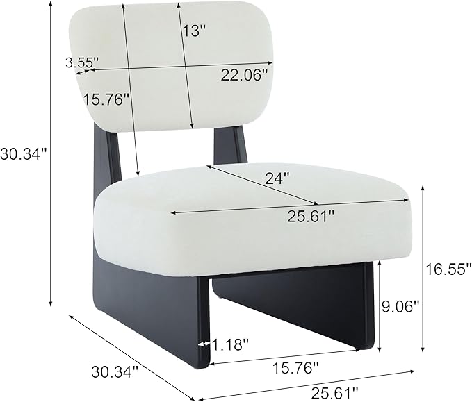 Set of Two Accent Chairs Chairs Living Room Set of 2 - Comfortable Accent Chair with Soft Upholstery Armless Chair with Wood Base for Small Spaces Living Room Bedroom (Black+White)