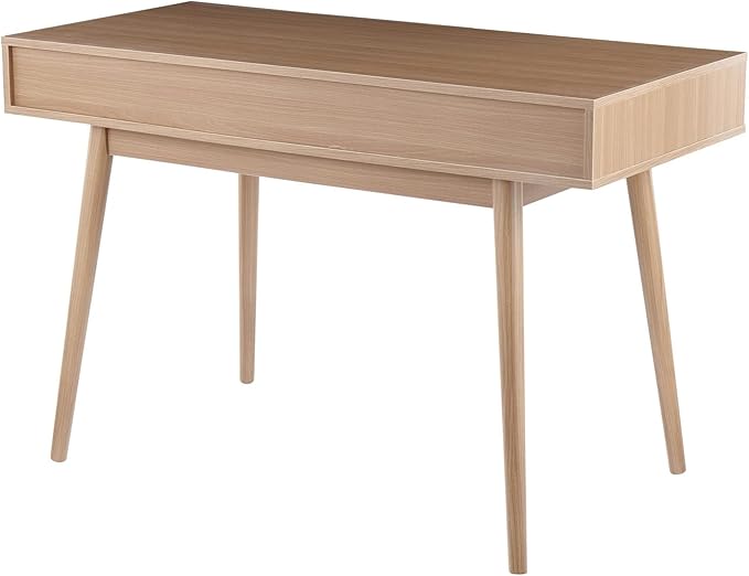 LumiSource Pebble Double Desk Home Office Desk Computer Desk with Drawers Natural Wood Desk White Desk Small Desk for Bedroom Gaming Desk Contemporary Desk