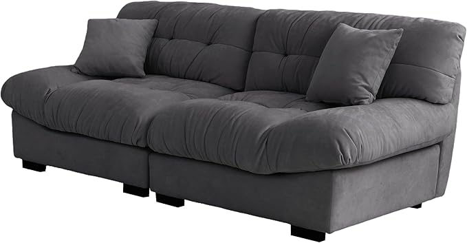 JACH 89 Oversized Deep Sectional Couch Minimalist Love Seat Couches Sectional Sofas with Thick Cushion Comfy Corduroy Sofa with Two Pillows for Living Room Apartment Office Grey