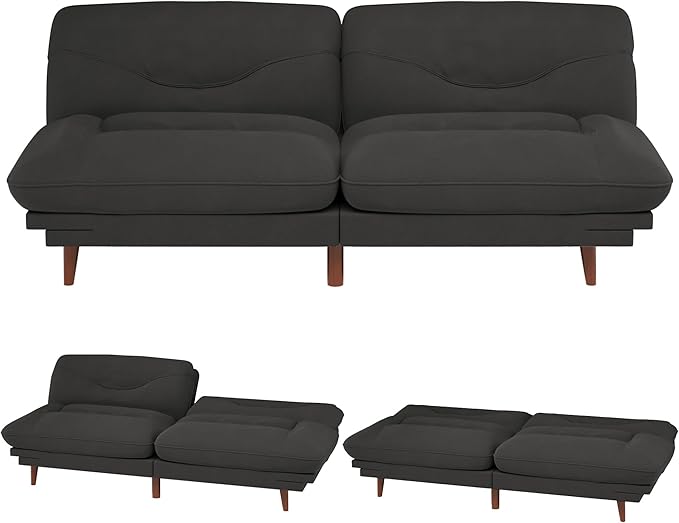 JUMMICO Convertible Futon Sofa Bed Sleeper Futon Couch with Adjustable Backrest and Armrests Modern Loveseat with Sturdy Wood Frame for Small Spaces Apartments (Fabric Black)