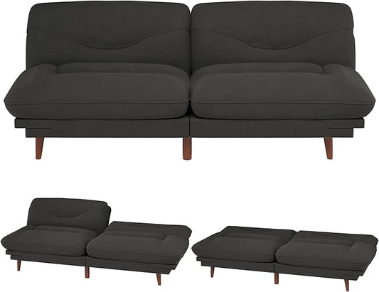 JUMMICO Convertible Futon Sofa Bed Sleeper Futon Couch with Adjustable Backrest and Armrests Modern Loveseat with Sturdy Wood Frame for Small Spaces Apartments (Fabric Black)
