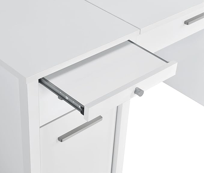 Coaster Home Furnishings - Dylan - Engineered Wood - 60-Inch Lift-Top Office Desk Includes 4 Drawers with Full-Extension Glide and 2 Pull-Out Trays - Home Office - White High Gloss - 801573
