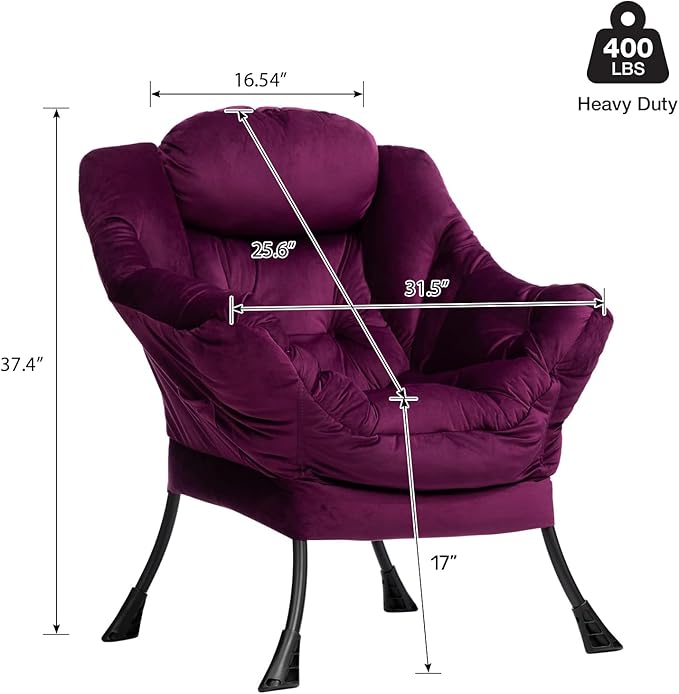 HollyHOME Lazy Chair with Armrest and Side Pocket Comfy Accent Lounge ChairLeisure Sofa Armchair for Living Room Bedroom Dorm or Small Spaces Oversized Reading Sofa ChairVelvet Deep Purple