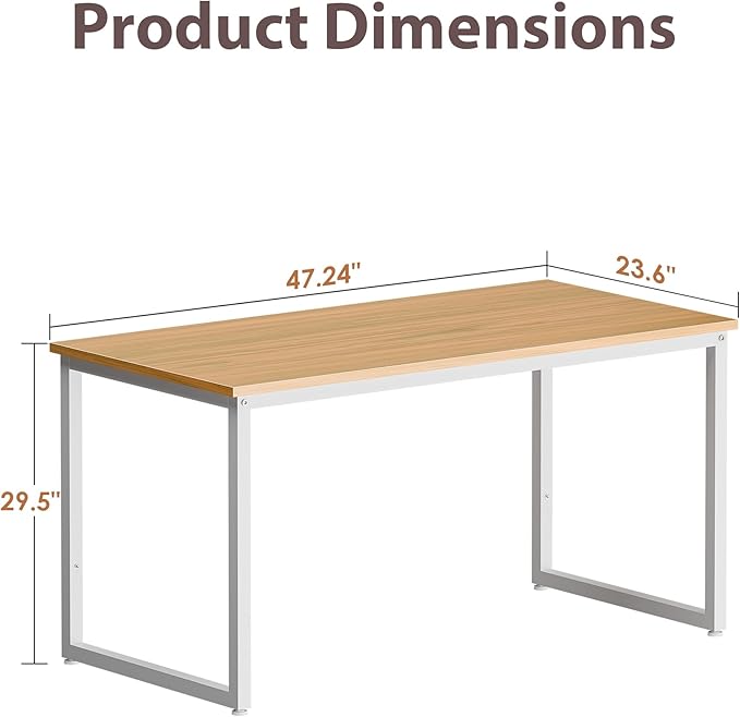 ZenStyle Computer Desk 47 Large Office Desk Computer Table Laptop PC Simple Study Writing Desk for Home Office Light Brown