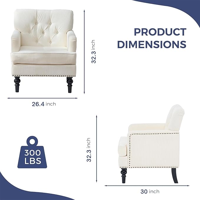 Chifee &amp Vingol Wingback Chair Upholstered Button Armchair Upholstered Living Room Chairs Comfy Single Sofa ChairLinen Beige