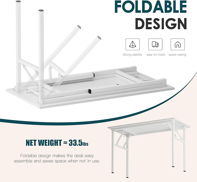 Need 47.2 inch Computer Desk with LED Lights &amp Power Outlets Folding Desk with Monitor Shelf Wide Folding Table Writing Desk Foldable Home Office Desk White