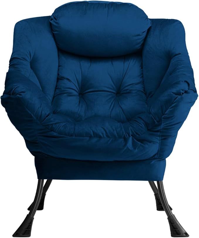 HollyHOME Lazy Chair with Armrest and Side Pocket Comfy Accent Lounge ChairLeisure Sofa Armchair for Living Room Bedroom Dorm or Small Spaces Oversized Reading Sofa ChairVelvet Royal Blue