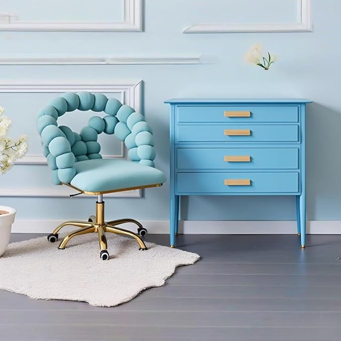 Home Chair Swivel Velvet Desk Chair Teal Upholstered Accent Chairs with Gold Base for Girls Women Study Seat Unique Boho Computer Stools Vanity Stools for Living Room(GoldTeal)