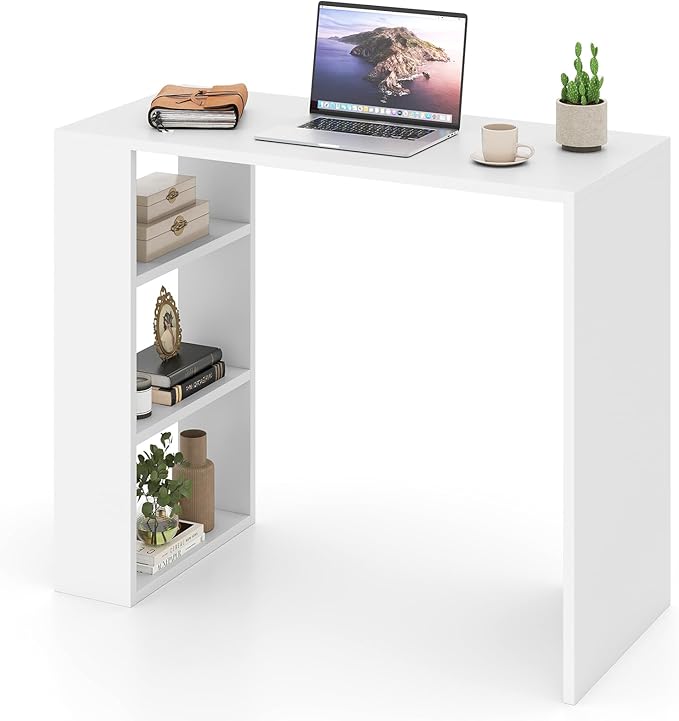Giantex Small Computer Desk 36 Inch Compact Home Office Desk with Storage Open Shelves &amp Anti-Tipping Kit Makeup Vanity Table Student Teen Study Writing Desk for Small Space White