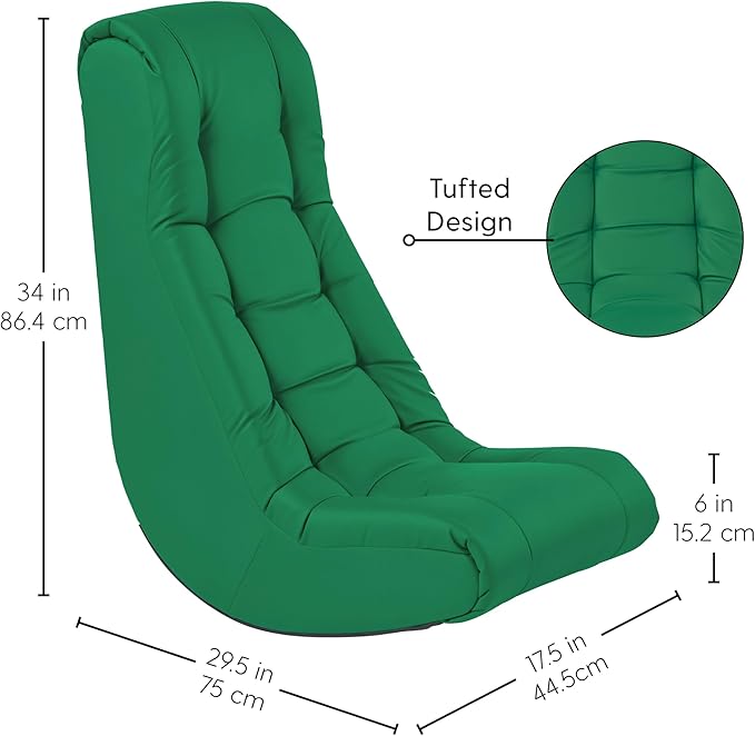 Factory Direct Partners Soft Tufted Floor Rocker - Cushioned Ground Chair for Kids Teens and Adults - Great for Reading Gaming Meditating TV - Green 10488-GN