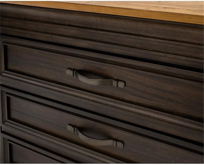 BOWERY HILL Executive Lateral Filing Cabinet with Solid Wood Plank Top in Brown Solid Wood Construction Sturdy and Durable Office or Home Use Secure Document Storage