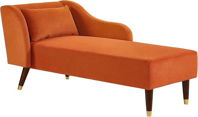 58 Modern Velvet Sofa Chaise with Tilted Backrest Comfortable Luxurious Lounge Chair with Curved Armrests Stylish Sofa Couch with Solid Wood Legs for Apartment Bedroom Living Room Orange
