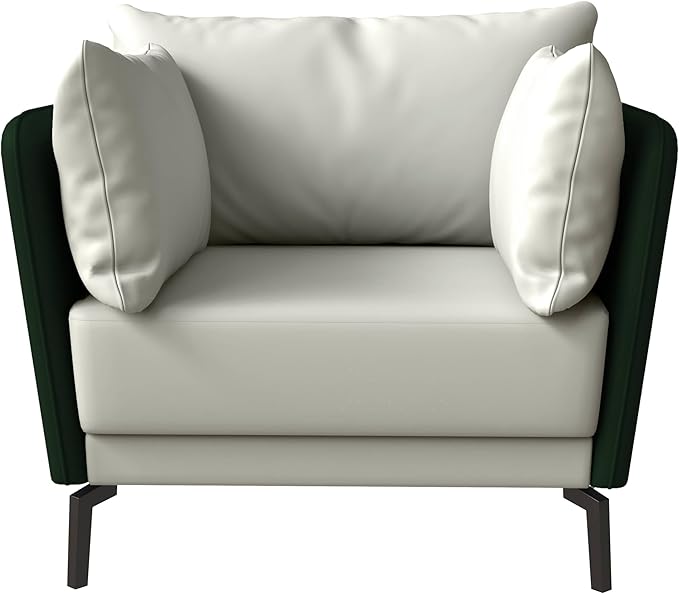 LeisureMod Modern Green Single-Seater Sofa Couch Contemporary Lounge Accent Side Armchair Upholstered in PU Leather with Metal Legs &amp Foam Filled Seat for Living Room Office Bedroom
