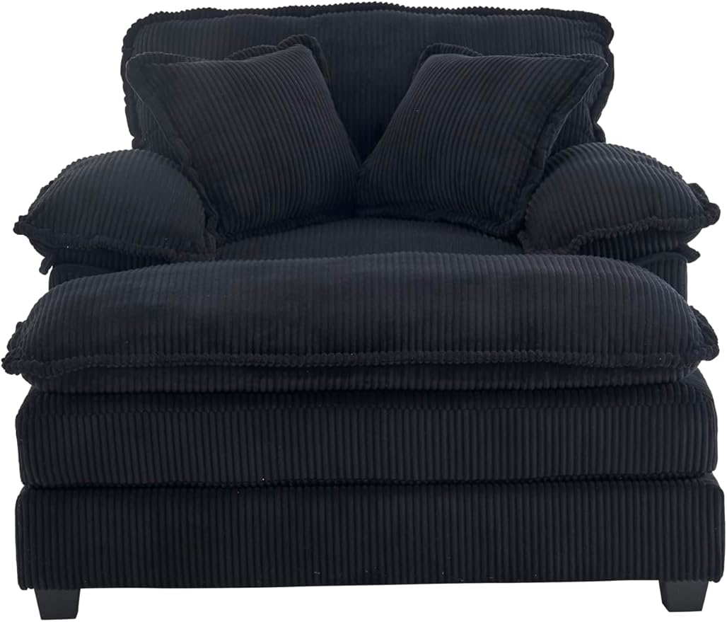 TTK Oversized Chaise Lounge Chair with Ottoman - 39.17 Wide Modern Sleeper Sofa for Living Room Bedroom &amp Office - Deep Seat Sectional Couch with Pillow Comfortable Reading ChairBlack